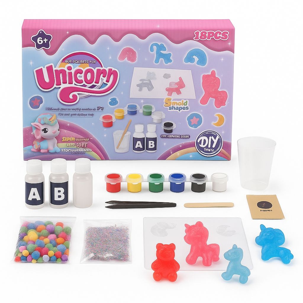 DIY Unicorn Gel Squeeze Toy Kit – 18pcs Creative Set (Ages 6+)