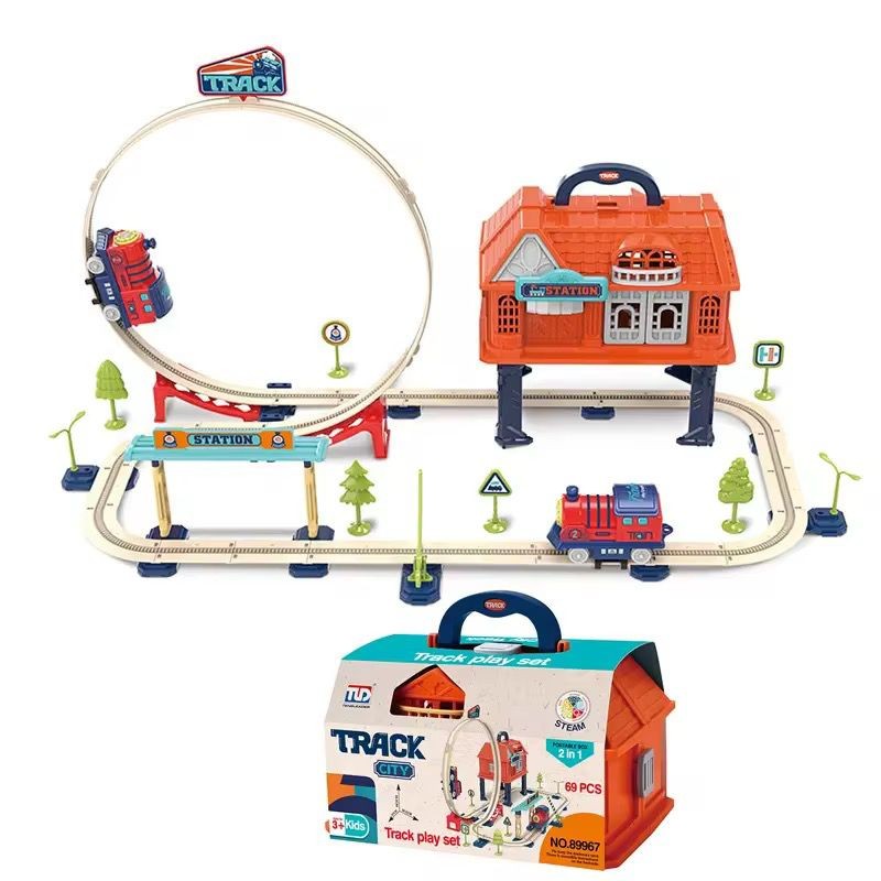 Track City Portable Track Play Set – 69 Piece STEAM Building Toy (2-in-1 Carry Case)