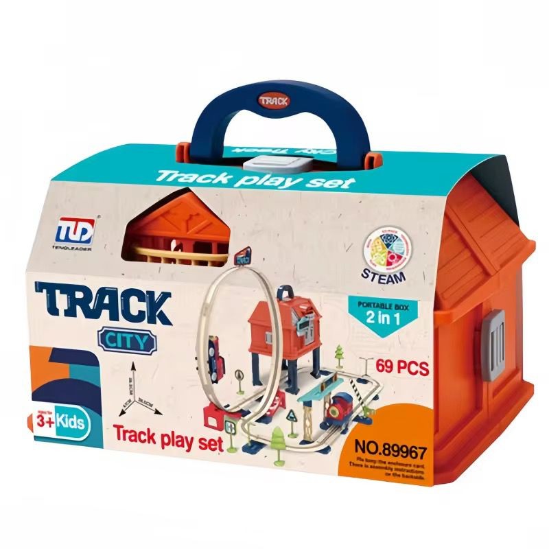 Track City Portable Track Play Set – 69 Piece STEAM Building Toy (2-in-1 Carry Case) - Image 3