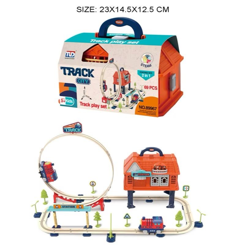 Track City Portable Track Play Set – 69 Piece STEAM Building Toy (2-in-1 Carry Case) - Image 2