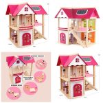 Wooden Dollhouse with Furniture – 2-Storey Play House Set
