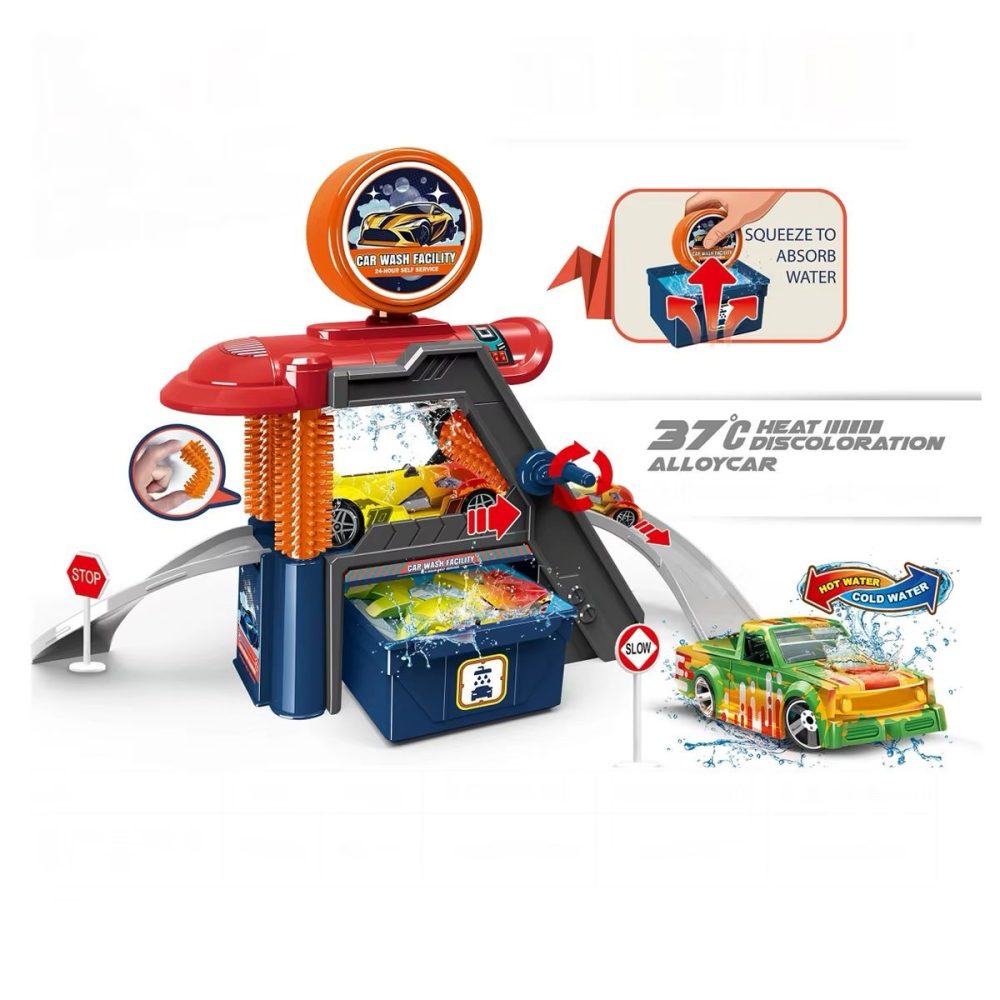 Deluxe Color-Changing Car Wash Playset – With Heat-Sensitive Alloy Car