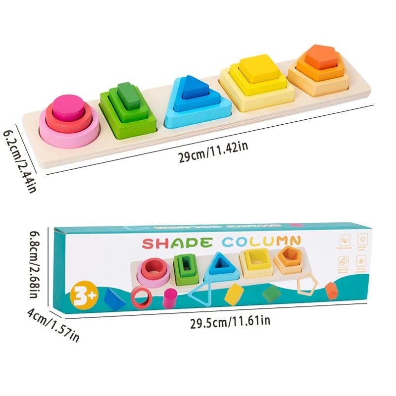 Wooden Shape Sorting & Stacking Board – Colourful Educational Puzzle