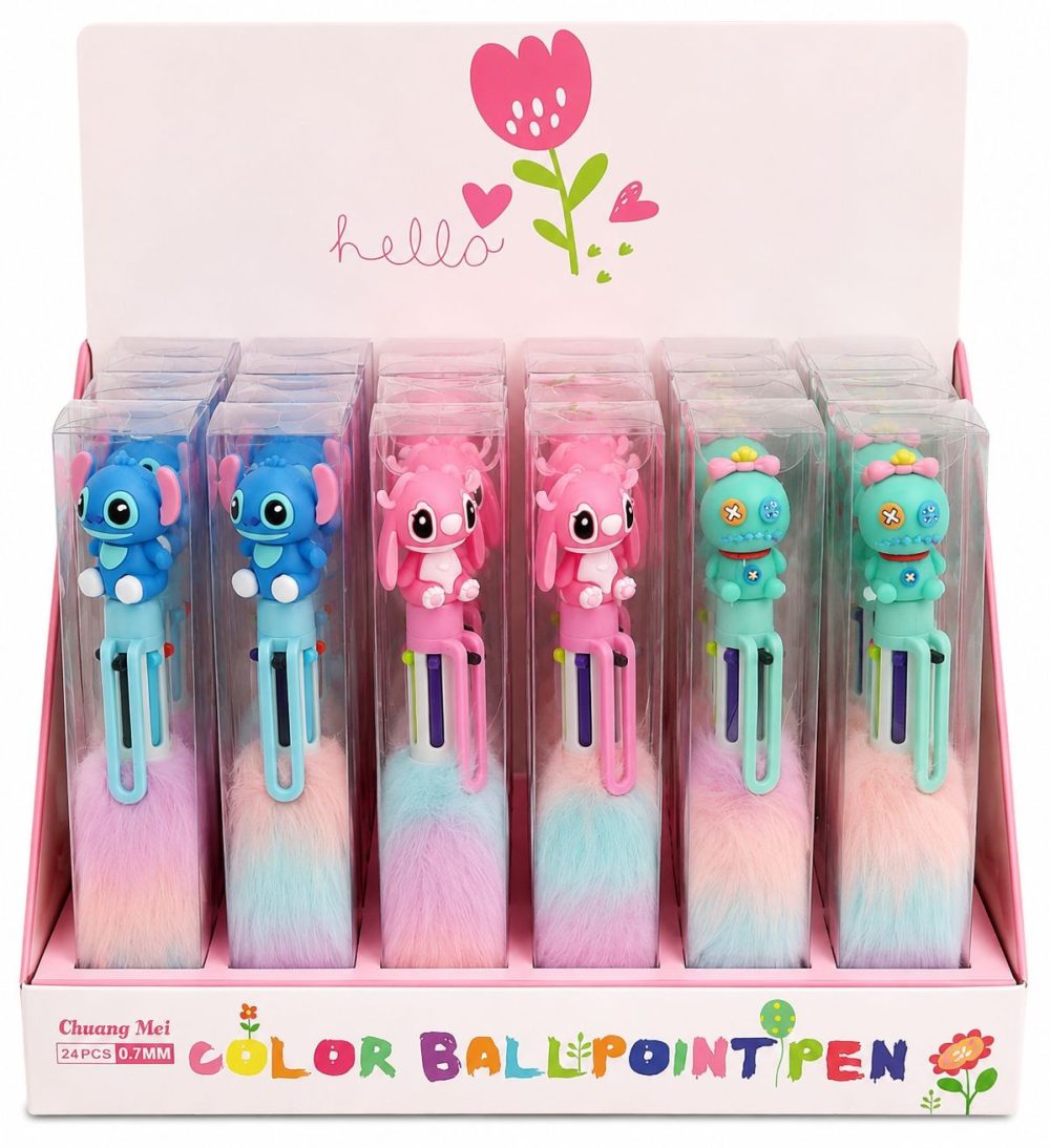 Cute Character Multi-Color Ballpoint Pens – Fluffy Cartoon Pen Collection