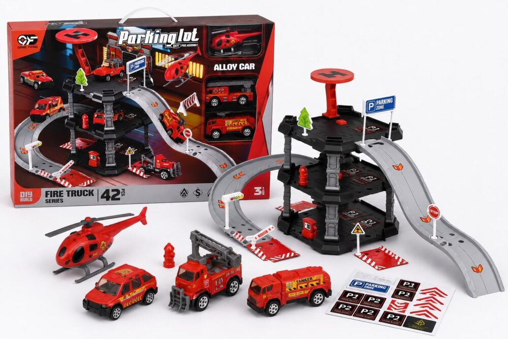 Fire Truck Parking Garage Playset – 42 Piece Set