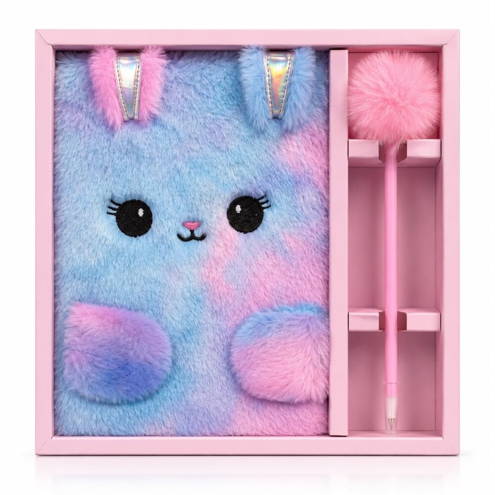 Fluffy Bunny Notebook & Pom Pom Pen Gift Set