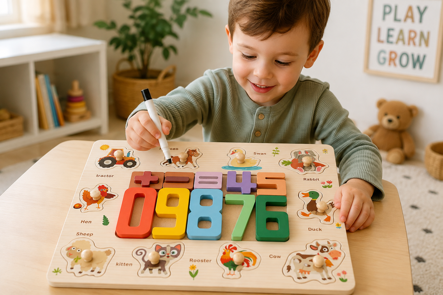 Wooden Montessori Numbers & Animals Learning Board - Image 2