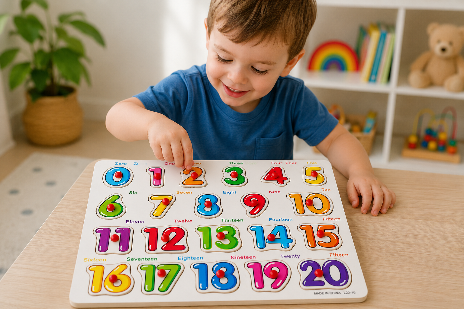 Wooden Numbers 0–20 Peg Puzzle - Image 2