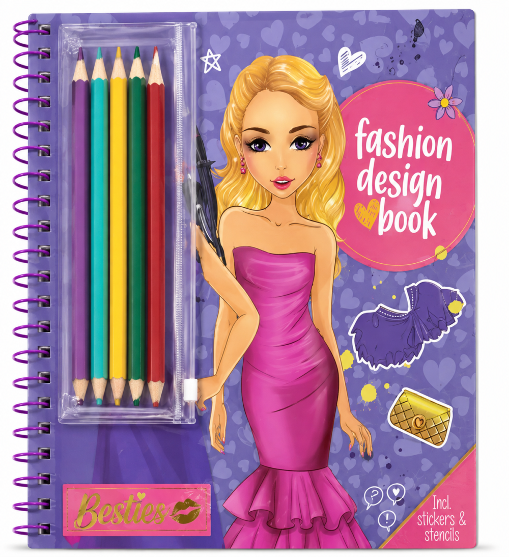 Fashion Design Activity Book with Coloured Pencils, Stickers & Stencils