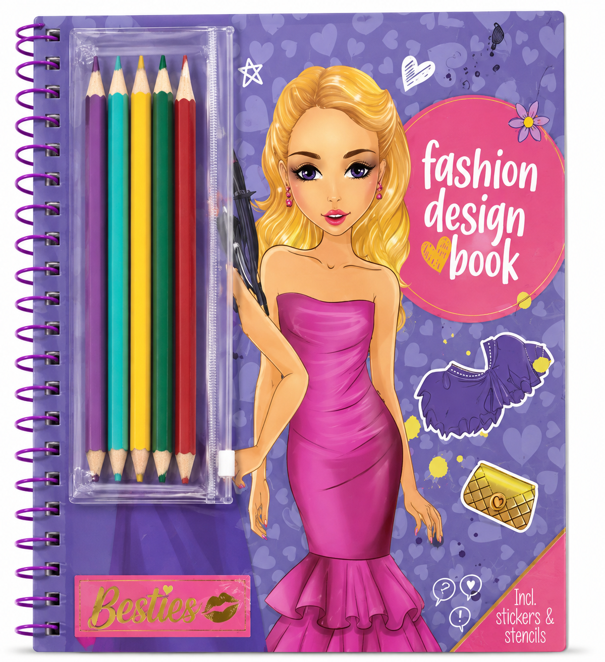 Fashion Design Activity Book with Coloured Pencils, Stickers & Stencils
