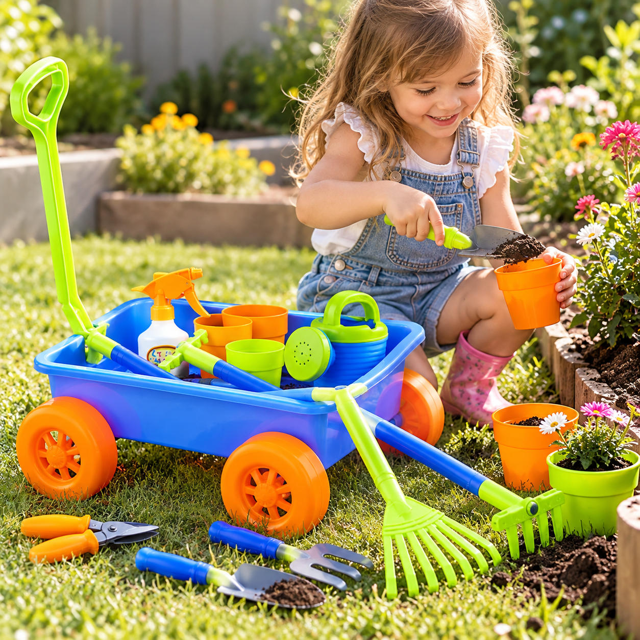 Kids Garden Tool & Wagon Set - Image 2